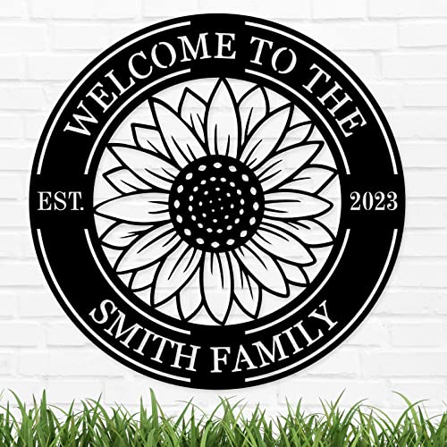 Custom Metal Sunflower Welcome Sign Personalized Sunflower Metal Sign, Welcome to Our Home Round Metal Sign, Personalized Metal Sign Custo