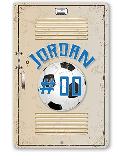 Personalized Soccer School Locker - Great Boy's Room Metal Tin Sign, High School Gym Teens Accessories, School Sports Customized Gift Idea, 8x12 or 12x18 Indoor or Outdoor Durable Metal Sign