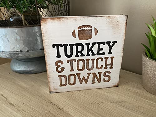 Thanksgiving Tiered Tray Turkey Touchdowns Football Sign