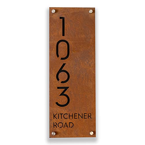 Rusted iron house numbers plaque with address, Modern House Numbers for Outside, Address Plaque, Address Sign