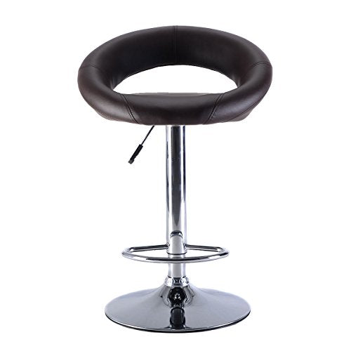 COSTWAY Bar Stools PU Leather Modern Hydraulic Adjustable Swivel Dinning Chair Barstools Brown (1)