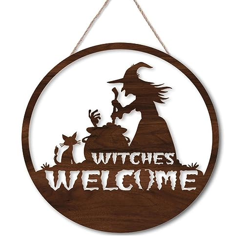 Halloween Decorations Happy Halloween, Witches Welcome, Hanging Halloween DecorationsWelcome Sign Halloween Door Wall Decor Wall Sign Plaque for Halloween Party (Design-126C)