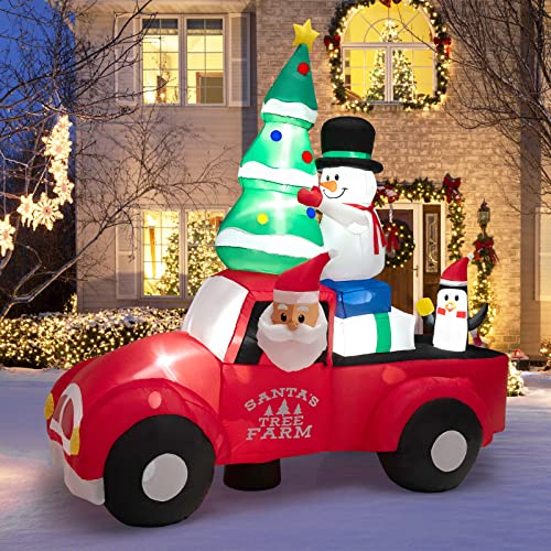 COSTWAY 8FT Wide Inflatable Santa Claus Driving a Car w/LEDs & Air Blower