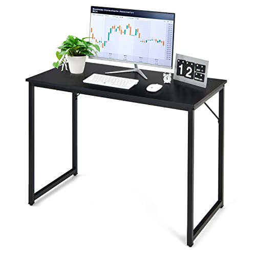 COSTWAY Home Office Computer Desk, 40 inch Modern Simple Writing Study Desk, Metal Frame Gaming Desk, Laptop PC Workstation for Living Room, Bedroom & Study (Black)