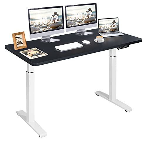 COSTWAY Dual Motor Electric Standing Desk, 55" x 28" Height Adjustable Sit Stand Desk with Solid One-Piece Desktop & 3 Memory Presets, Ergonomic Computer Workstation for Home Office (White & Black)