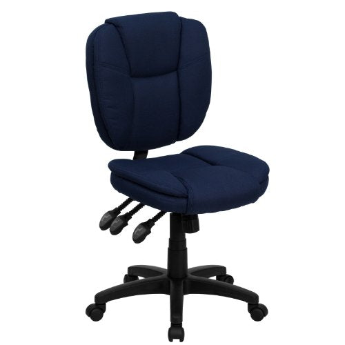 Flash Furniture Caroline Mid-Back Navy Blue Fabric Multifunction Swivel Ergonomic Task Office Chair with Pillow Top Cushioning