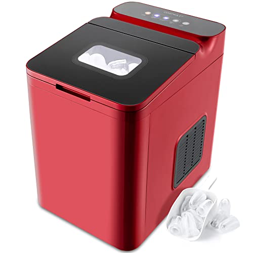 COSTWAY Countertop Ice Maker, 33LBS/24H Portable and Compact Ice Machine with Self-Cleaning Function, 9 Ice Cubes Ready in 6 Mins, Include Ice Scoop and Basket for Home Kitchen Office, Red