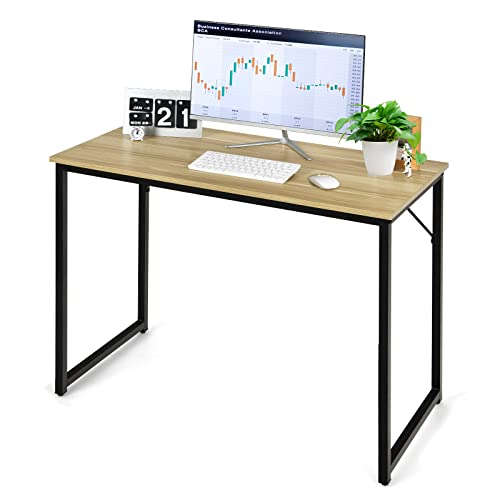 COSTWAY Home Office Computer Desk, 40 inch Modern Simple Writing Study Desk, Metal Frame Gaming Desk, Laptop PC Workstation for Living Room, Bedroom & Study (Natural)