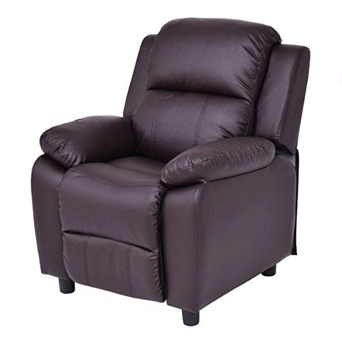 Costway Kids Recliner Sofa Armrest Chair Couch Lounge Children Living Room Furniture Brown with Armrest Storage Space