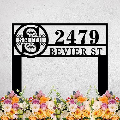 Personalized Metal Address plaque with Monogram displays your address and street name, House Number Address Sign, Personalized Metal Yard Stake House Address Name Sign