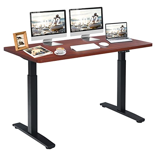 COSTWAY Dual Motor Electric Standing Desk, 55" x 28" Height Adjustable Sit Stand Desk with Solid One-Piece Desktop & 3 Memory Presets, Ergonomic Computer Workstation for Home Office (Black & Coffee)