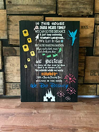 Disney Themed Gift, In This Home, We Do Disney, Rustic and COLORFUL, Personalized Custom Canvas, Wedding or Birthday, Happily Ever After