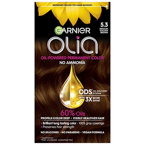 Garnier Hair Color Olia Ammonia-Free Brilliant Color Oil-Rich Permanent Hair Dye, 5.3 Medium Golden Brown, 2 Count (Packaging May Vary)