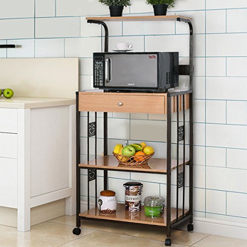 Costway 59'' Bakers Rack Microwave Stand Rolling Kitchen Storage Cart w/Electric Outlet