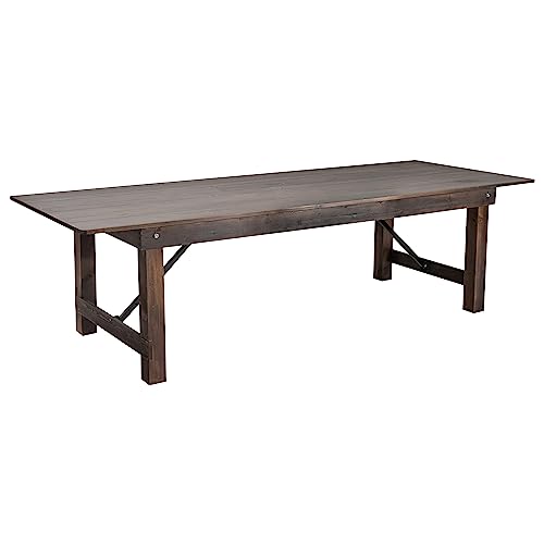 Flash Furniture Hercules Commercial Grade Farmhouse Dining Table | Solid Pine Foldable Table for 10 in Antique Rustic Mahogany | Rustic Charm for Home and Events