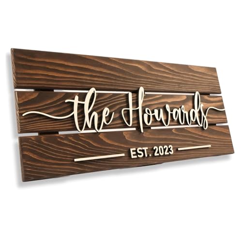 Custom Wood Name Sign - Business Sign, Wedding Gifts, Couple Gifts, Last Name Sign, Location Sign, Door Sign, Welcome Sign for Every Milestone (Medium, Country Rustic, Walnut)