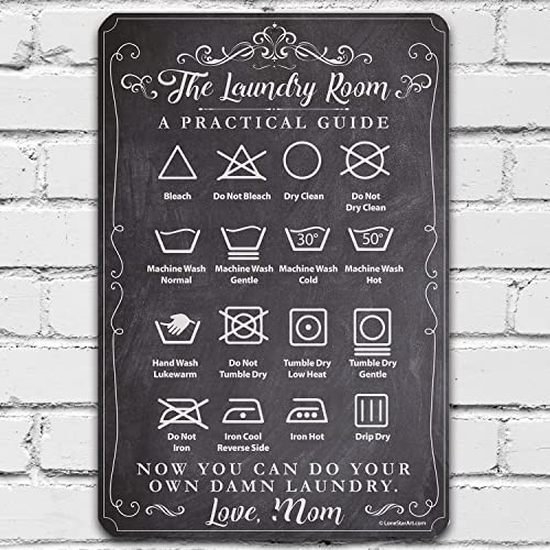 The Laundry Room a Practical Guide - Metal Sign - Great Laundry Room Decor, Wash Room and Mud Room Decoration, Unique Housewarming Gift, Chalkboard Look 8x12 Indoors/Outdoors Durable Metal Sign