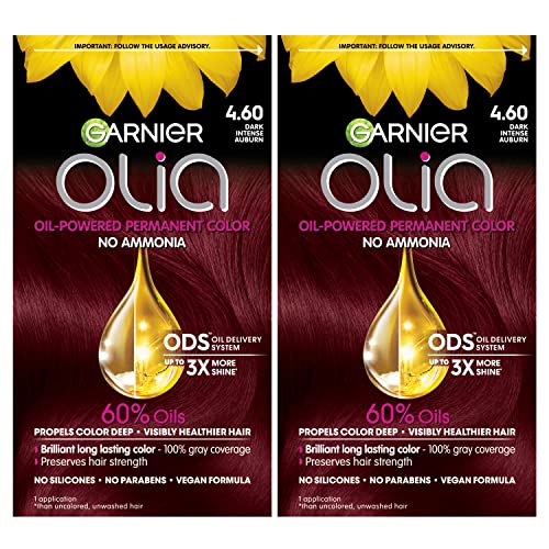 Garnier Hair Color Olia Ammonia-Free Brilliant Color Oil-Rich Permanent Hair Dye, 4.60 Dark Intense Auburn, 2 Count (Packaging May Vary)