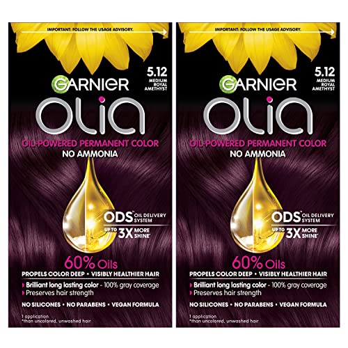 Garnier Hair Color Olia Ammonia-Free Brilliant Color Oil-Rich Permanent Hair Dye, 5.12 Medium Royal Amethyst, 2 Count (Packaging May Vary)