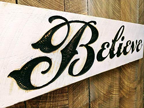 Believe Sign-Large 40"x10" Carved in Wood- Christmas Decor