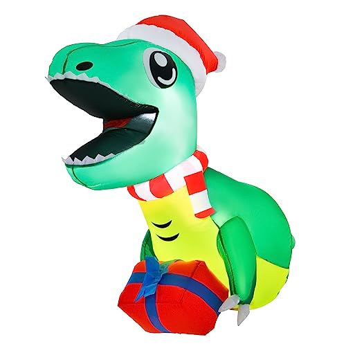 COSTWAY 3.3 FT Inflatable Dinosaur Broke Out from Window, Blow Up Decorations with Built-in LED Lights, 3 Suction Cups for Indoor, Outdoor, Party