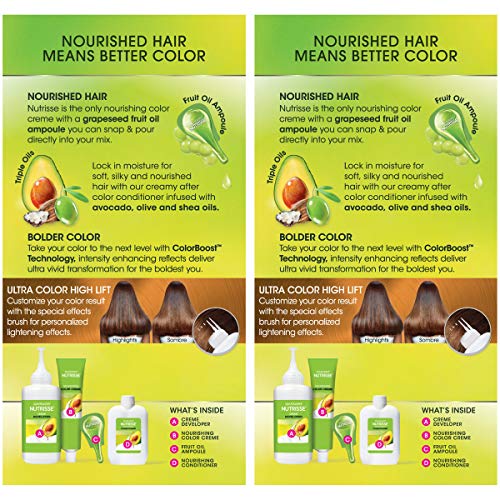 Garnier Hair Color Nutrisse Ultra Color Nourishing Creme, HL1 Bright Toffee Brown Permanent Hair Dye, 2 Count (Packaging May Vary)