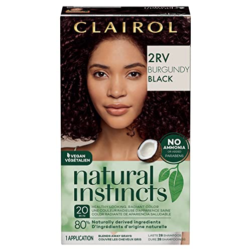 Clairol Natural Instincts Demi-Permanent Hair Dye, 2RV Burgundy Black Hair Color, Pack of 1