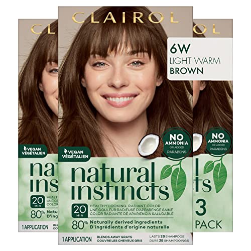 Clairol Natural Instincts Demi-Permanent Hair Dye, 6W Light Warm Brown Hair Color, Pack of 3