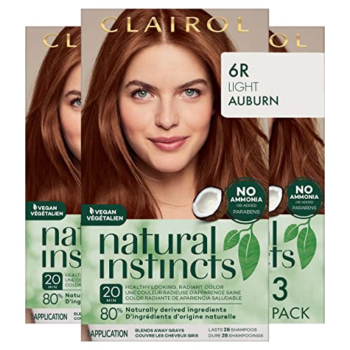 Clairol Natural Instincts Demi-Permanent Hair Dye, 6R Light Auburn Hair Color, Pack of 3