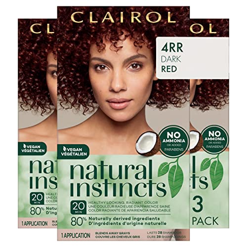 Clairol Natural Instincts Demi-Permanent Hair Dye, 4RR Dark Red Hair Color, Pack of 3