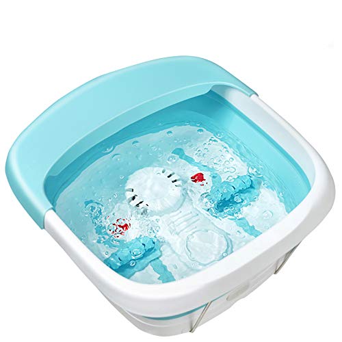 COSTWAY Foldable Foot Spa Bath Massager, 3 in 1 Function Electric Heated Feet Massager with Red Light, Air Bubble, Motorized Massage Tub with Massaging Rollers, Pumice Stone, Scrub Brush (Green)