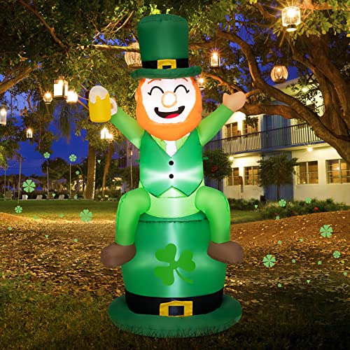 COSTWAY 5 FT St PatrickÕs Day Inflatable Decoration Leprechaun Sitting on Hat for Yard