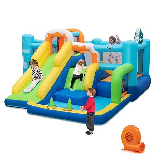COSTWAY 7-in-1 Kids Inflatable Bounce Castle Multi-Play Jumping House w/ 550W Blower