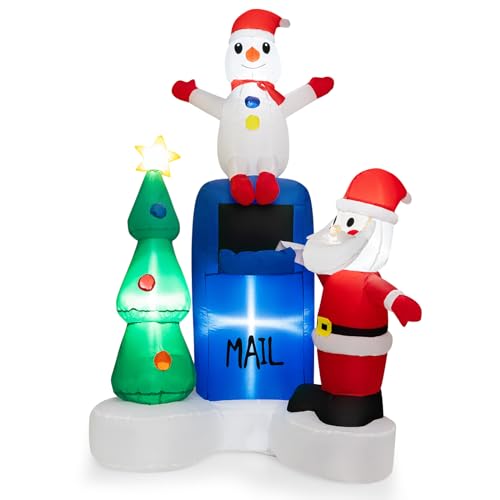 COSTWAY 6 FT Christmas Inflatables Decoration, Blow-up Mailbox Santa Claus Snowman Christmas Tree Decoration with Built-in LED Lights for Indoor Outdoor Yard Lawn Garden