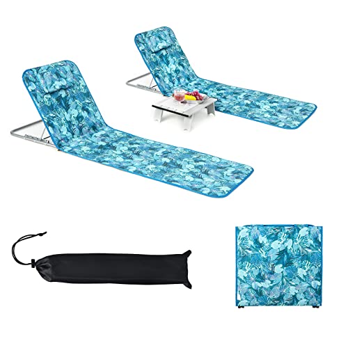 COSTWAY 3-Piece Beach Lounge Chair Mat Set 2 Adjustable Lounge Chairs with Table Green