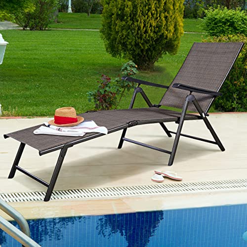 COSTWAY Adjustable Pool Chaise Lounge Chair Recliner Textilene Outdoor Patio Furniture