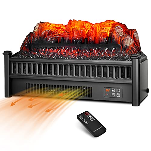 COSTWAY Electric Fireplace Log Heater with Remote Control, 23-Inch Realistic Ember Bed Insert Log with 0.5-6H Timer, Adjustable Flame Brightness and Temperature, Overheating Protection, 1400W