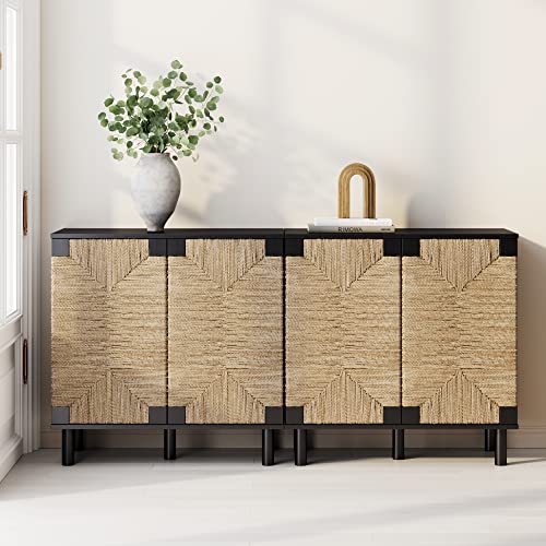 Nathan James Sideboard Buffet Modern Storage, Free Standing Accent Cabinet for Hallway, Entryway or Living Room, Set of 2, Black