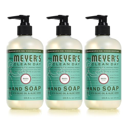 MRS. MEYER'S CLEAN DAY Hand Soap, Basil, Made with Essential Oils, 12.5 oz - Pack of 3