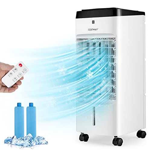 COSTWAY Evaporative Air Cooler, 3-in-1 Portable Quiet Swamp Cooler and Humidifier with Remote, 4 Modes, 70¡ Oscillation, 12H Timer, Water Tank Lock, Evaporative Cooler for Bedroom Home Office Dorms