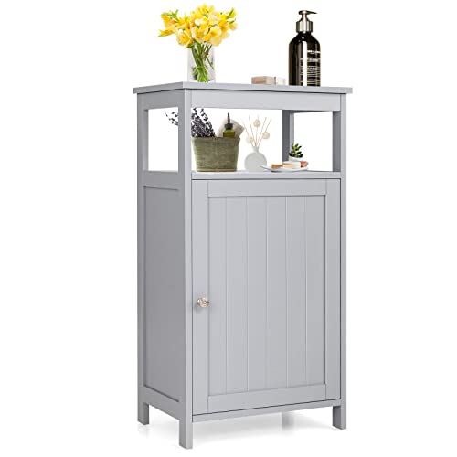 COSTWAY Bathroom Storage Cabinet, Freestanding Storage Organizer with Deep Drawers & Adjustable Shelf, Single Door Narrow Floor Cabinet for Living Room, Bathroom, Kitchen, Entryway (Grey)