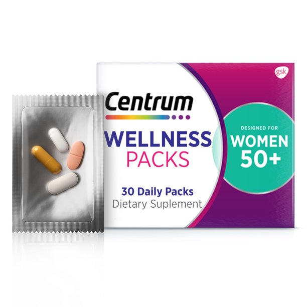 Centrum Wellness Daily Vitamins for Women in 50s with Complete Multivitamin, Calcium, Vitamin C 1000mg with Rose Hips and Turmeric Complex - 30 Count
