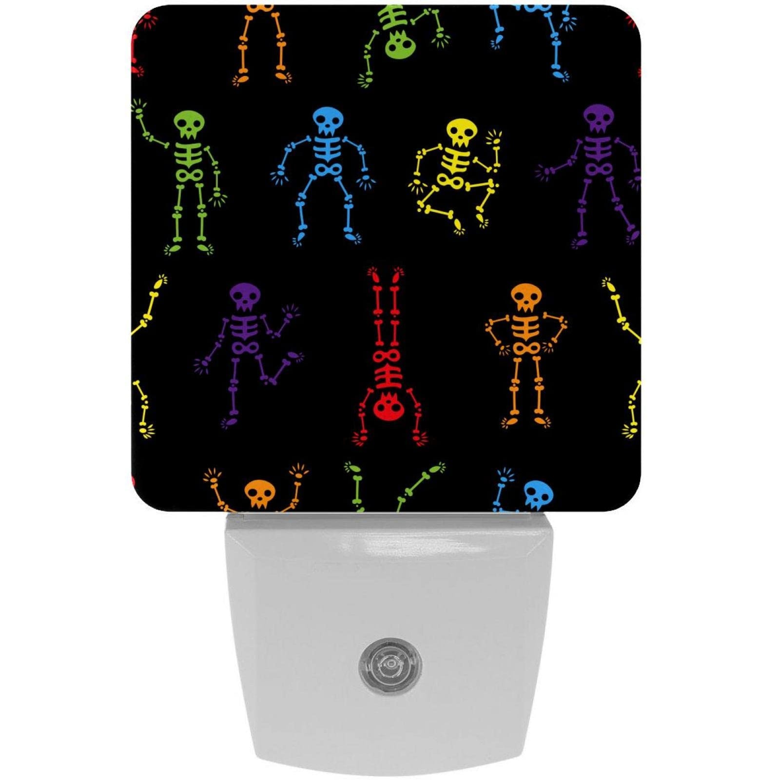 2 Pack Plug-in Nightlight LED Night Light Funny Colorful Dancing Skeletons, Dusk-to-Dawn Sensor for Kid's Room Bathroom, Nursery, Kitchen, Hallway