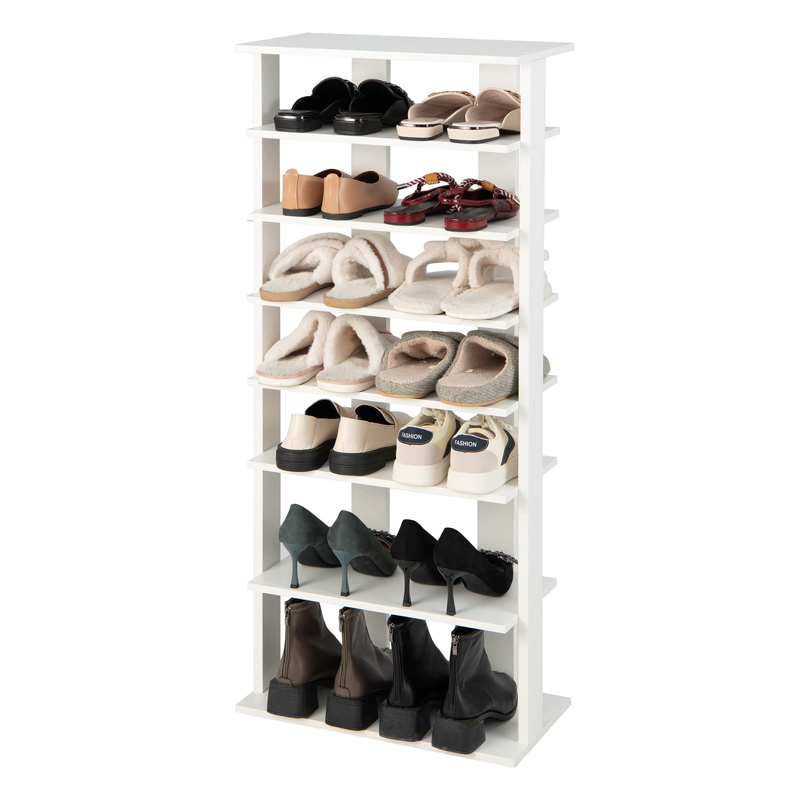 COSTWAY 7 Tiers Shoe Rack, Double Rows Vertical Tall Narrow Patented Shoe Organizer, Free Standing Shoe Rack for Small Space, Entryway, Closet, Living Room, Bedroom (White)