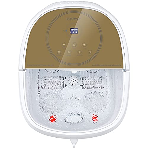 COSTWAY Foot Spa Bath Massager, with Angle-Adjustable Shower, Electric Massager, Timer, Digital Temperature Control, Red Lights, Motorized Foot Bath Tub to Relieve Fatigue Stress (Coffee)