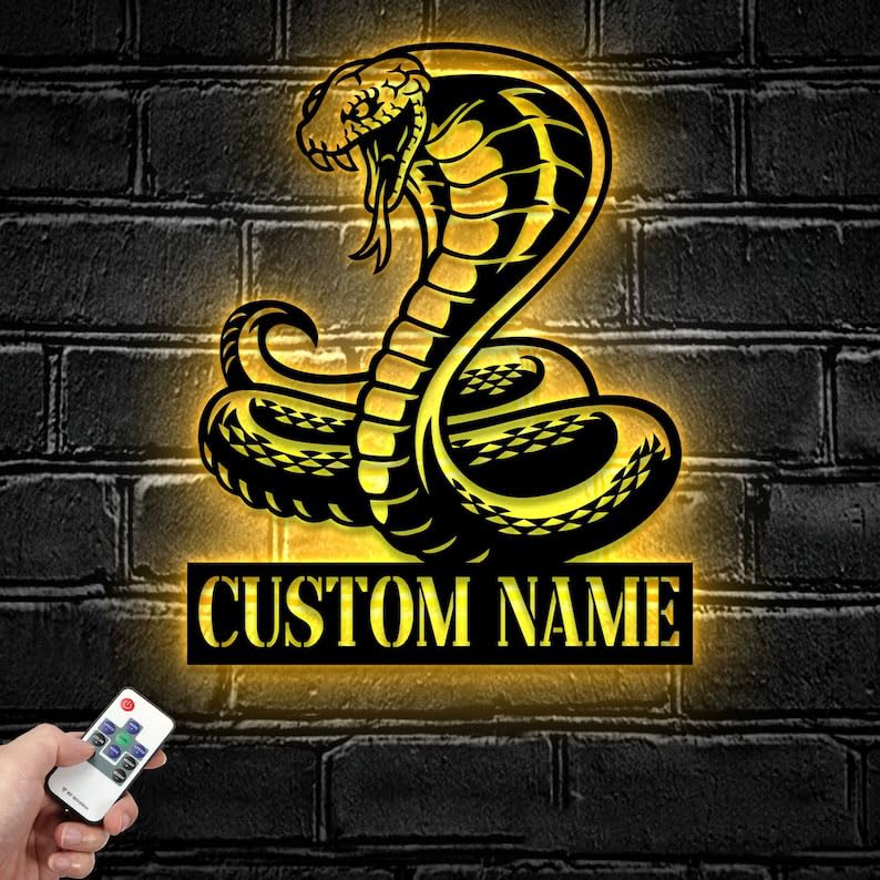 Personalized Metal Sign, Custom King Cobra Snake Metal Wall Art LED Light - Personalized Cobra Rattlesnake Snake Name Sign Home Decor - Ideal for Home Decor & Gift