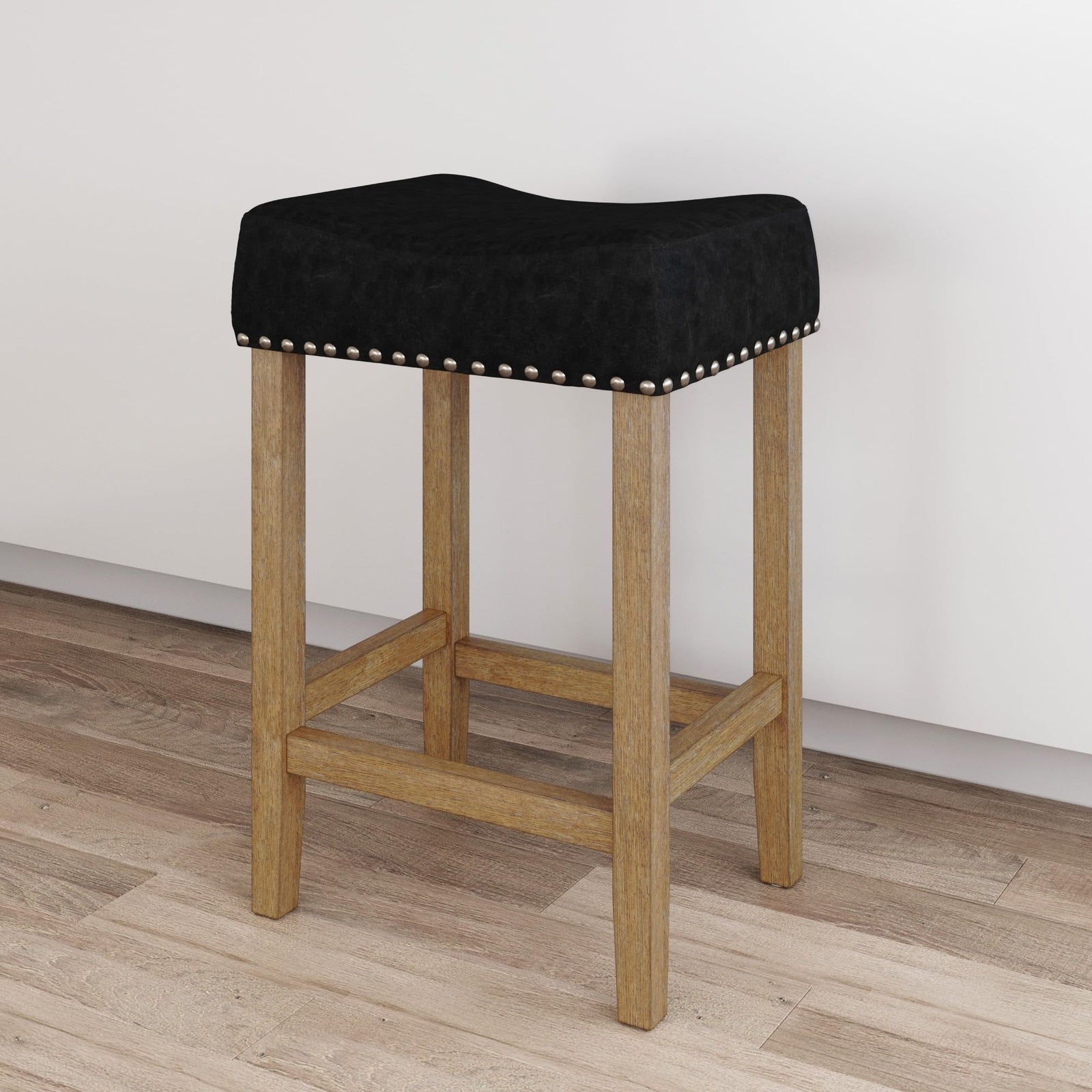 Nathan James Hylie Nailhead Wood Pub-Height Kitchen Counter Bar Stool, 24", Dark Gray/Light Brown