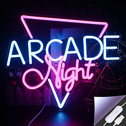 Arcade Night Neon Sign Game Room Neon Sign Blue Pink Led Neon Sign Light for Game Room Decor USB Wall Decor for Bedroom Kids Boys Room Decor Game Zone Bar Party Gift for Men Boys