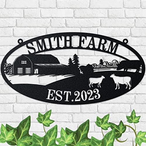 Custom Metal Name Sign Farmhouse Outdoor Personalized | Last Name Sign | Barn Cow Chicken Sign | Ranch Metal Sign | Entrance Front Gate Address Sign | Outdoor Decor Gift for Dad