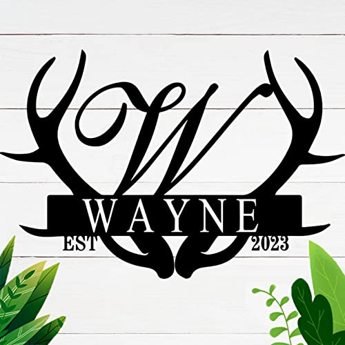 Personalized Metal Monogram letters Name Sign | Custom Metal Deer Head Sign with Name | Deer Antlers Art Wall Decor | Last Name Sign | Outdoor Wall Decor | Housewarming Gifts